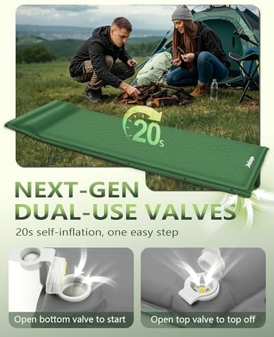 Self-Inflating Sleeping Pad with Built-in Pillow, 8R-Value 4 Season