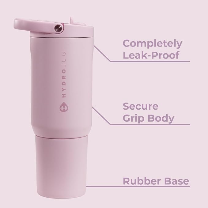 HydroJug Sport - Stainless Steel Tumbler with Straw, Vacuum Insulated, 20oz Leakproof Water Bottle, Ergonomic Design, Reusable, Dishwasher Safe, Rubber Base, Durable for Gym or Outdoors, Sweet Pea