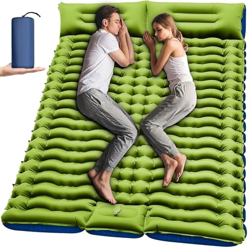 Yuzonc Double Sleeping Pad - Self Inflating 4" Extra-Thick for 2 Person with Pillow Built-in Foot Pump Inflatable Sleeping Mat for Backpacking, Hiking, Traveling, Tent, Portable Camping Mat