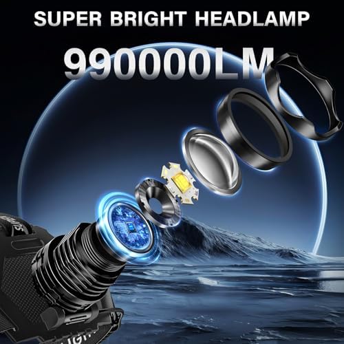 AKNEAR Rechargeable LED Headlamp 99000 High lumens Super Bright, Powerful