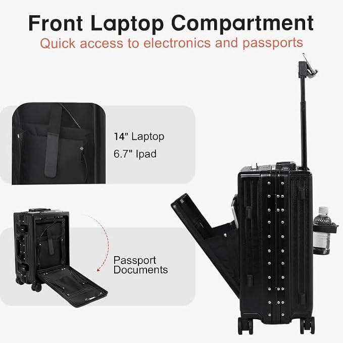 Carry On Luggage 20 Inch, Aluminum Frame Zipperless Luggage, ABS+PC Hard Shell