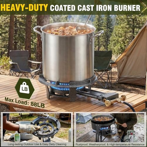 Bestfire 13" Single Propane Burner Stove, 90,000 BTU Cast Iron Portable Outdoor Burner, 0-20 PSI Adjustable Regulator & 4ft Hose, Ideal for Outdoor Wok Cooking
