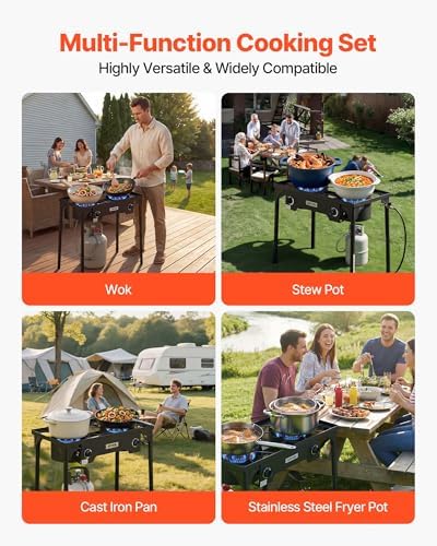 VEVOR 2 Burner Outdoor Propane Gas Stove, Propane LPG Gas Camping Stove,