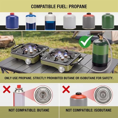 2-Burner Portable Propane Camping Stove with Windshield,Foldable Gas Stove