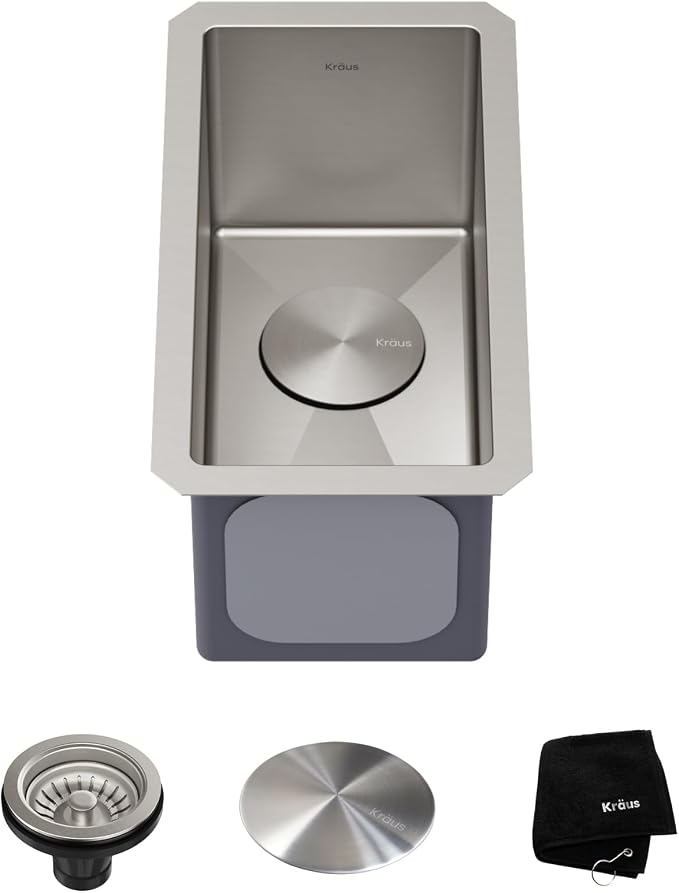 KRAUS Standart Pro 10-inch Undermount Single Bowl 16 Gauge Stainless Steel Bar