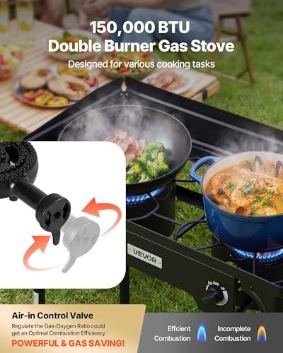 VEVOR 2 Burner Outdoor Propane Gas Stove, Propane LPG Gas Camping Stove,