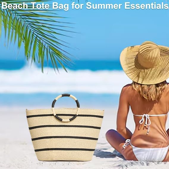 Beach Bags for Women Straw Tote Bag Summer Beach Bag Large Woven Straw Tote for