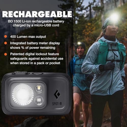 BLACK DIAMOND Spot 400-R Headlamp, Rechargeable, Dimmable, Bright, Graphite