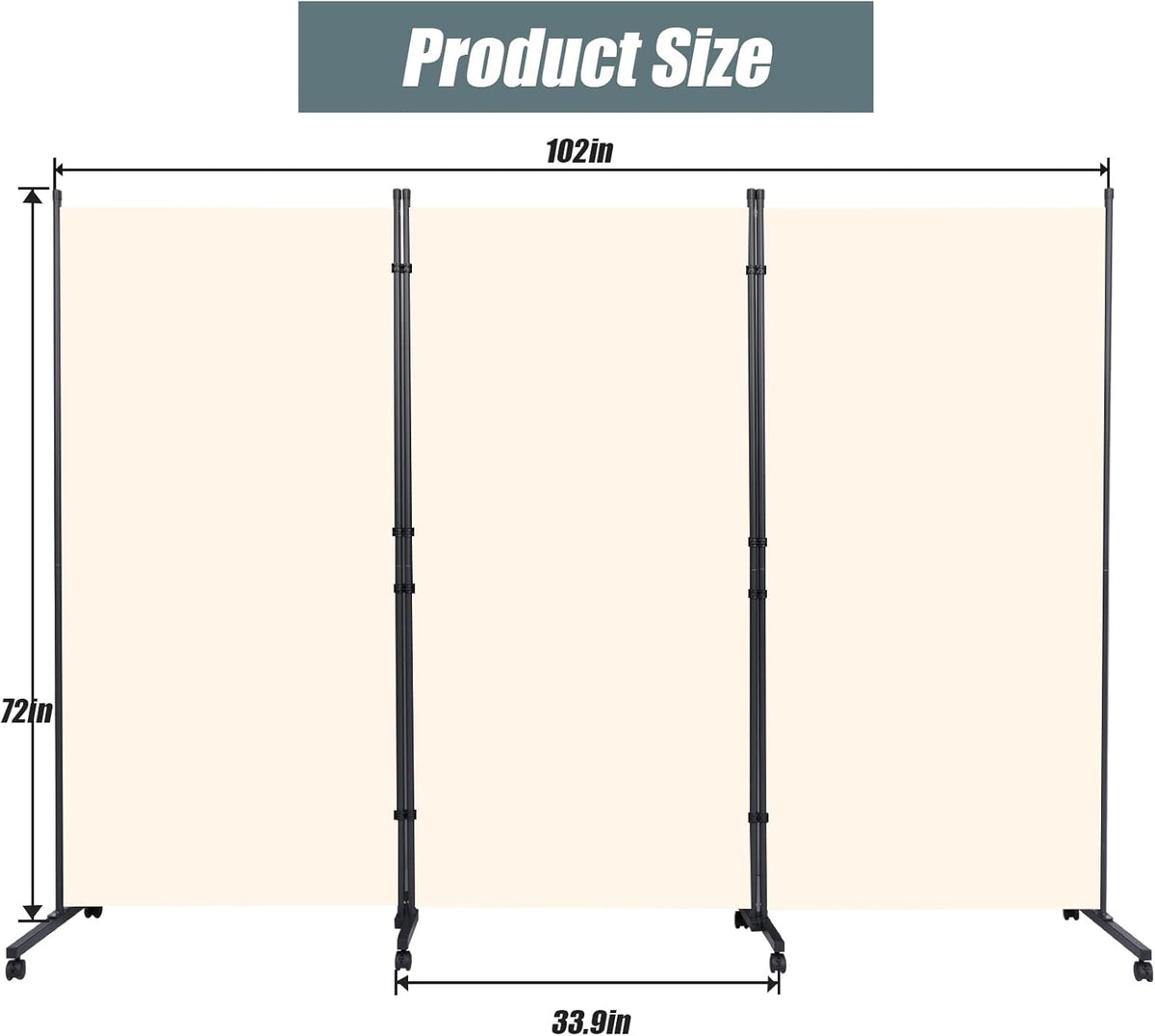 Room Divider Folding Privacy Screens with Wheels, 6FT Tall Divider for Room Separation, 3 Panel Movable Room Partitons and Dividers, Indoor Room Dividers Panel with Non-See Through Fabric for Office