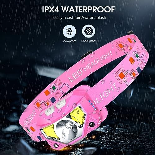 LHKNL Headlamp Flashlight, Lumen Bright Head Lamps LED Rechargeable-Pink