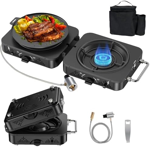 2 Burner Propane Camping Stove, 20000 BTU Foldable Portable Camp Stove with Piezo Ignition & Adjustable Burners, Outdoor Gas Cooker with Carry Bag for Camping, RV, Tailgating & Emergency Use