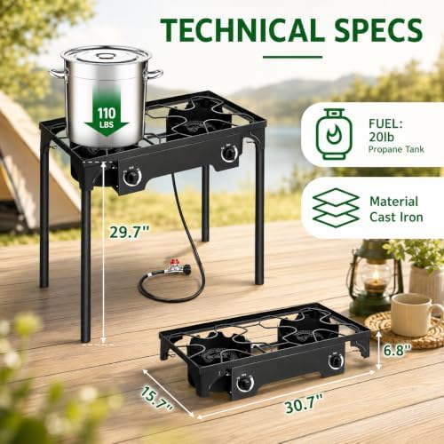 Outvita 2 Burner Propane Gas Stove for Outdoor Cooking, 150,000 BTU