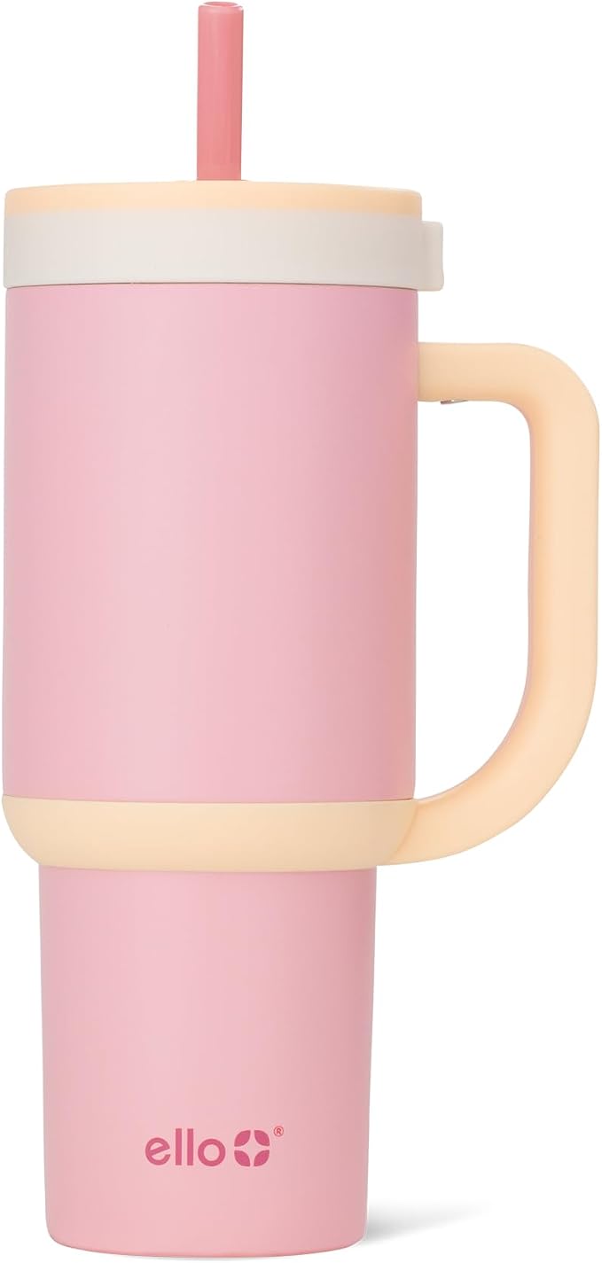 Ello Oasis 24 oz Tumbler with Handle & Retracting Straw | Reusable Insulated Stainless Steel Cup 100% Leakproof, Gifts for Teens Women Men | Keeps cold for 24 Hours, Cup Holder Friendly, Sunrise Glow