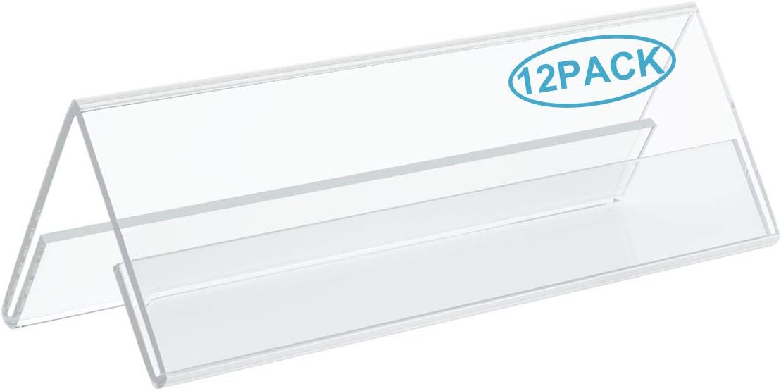Acrylic 12 Pack Name Plates for Desks, AITEE 3x8.5 Clear Tent Name Plate Display for Office Conference, Reusable Name Tent Holder for Business Training Event
