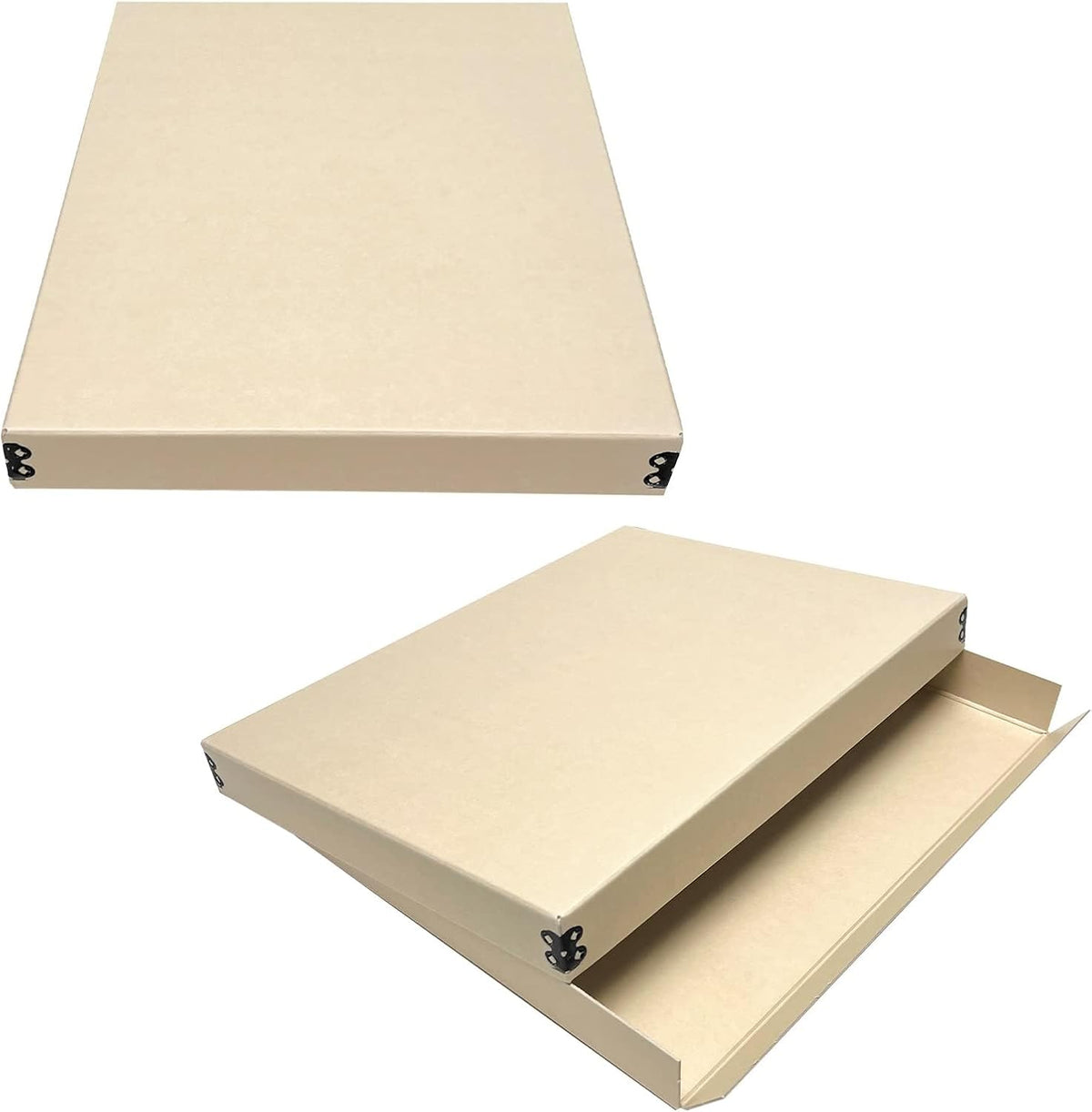 Lineco Museum Archival Storage Box, 11.75x15.25x1.5 in. Drop Front Design. Acid-Free with Metal Edge. Organize Photos, Pictures, Prints, Documents, Crafts, DIY. Tan, 2 Pack