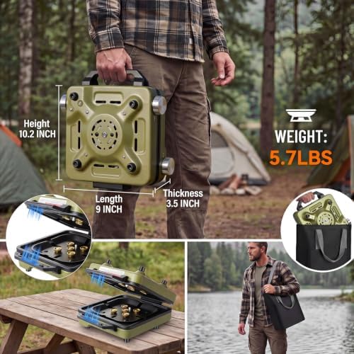 2-Burner Portable Propane Camping Stove with Windshield,Foldable Gas Stove