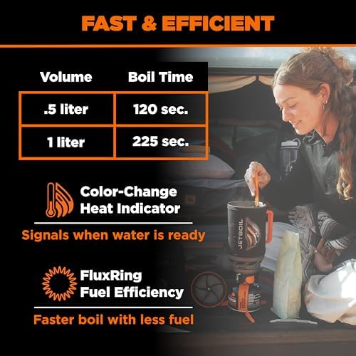 Jetboil Flash Portable Fast Boil Stove for Camping and Backpacking with 1-Step Auto Ignition, Propane/Isobutane Burner with Cooking Cup