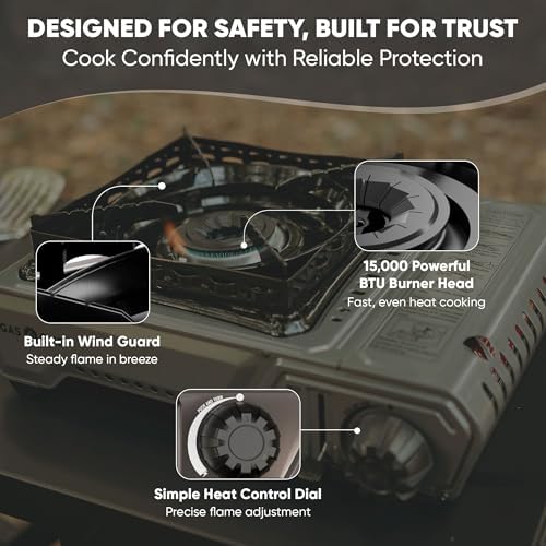 GasOne GS-5900A 15,000 BTU Portable Butane Camping Stove with Heavy Duty Case: Automatic Ignition, High Output, Precise Heat Control - Camping & Tailgating and Outdoor Cooking
