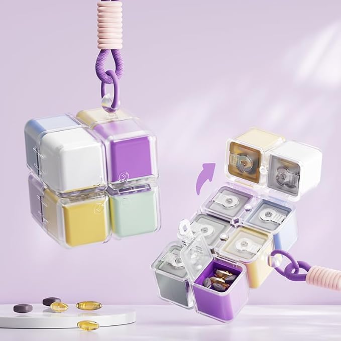 Purse Pill Organizer, Magnetic Cube Cute Pill Box, Pill Compact