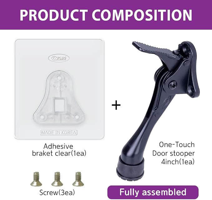 Door Stopper with Adhesive Bracket Stickers, No Drilling or Tools Needed