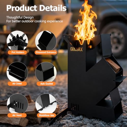 Rocket Stove Portable Wood-Burning Camping Stove with Storage Bag