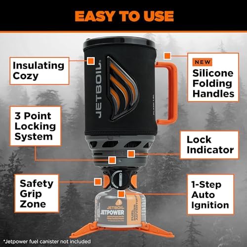 Jetboil Flash Portable Fast Boil Stove for Camping and Backpacking with 1-Step Auto Ignition, Propane/Isobutane Burner with Cooking Cup