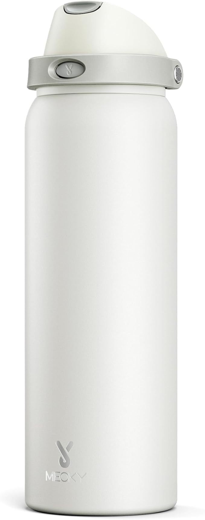 40 oz Insulated Water Bottle with Straw: Meoky Stainless Steel Metal Water Bottle with 2-in-1 Lid - Leak Proof, Cold for 24 Hours, Protective Silicone Base, BPA-Free for Sports Gym, Ivory