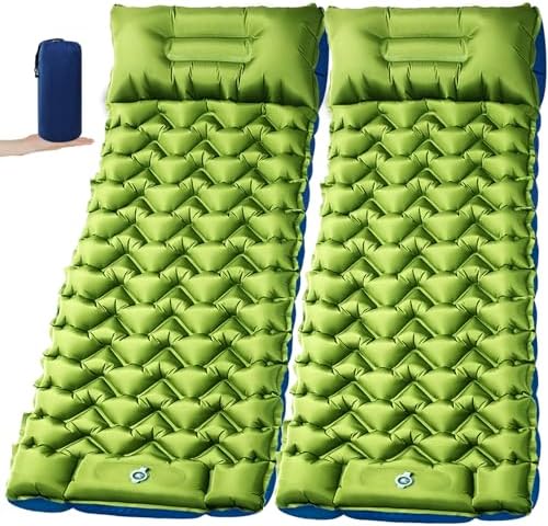 2 Pack 4-Inch Camping Sleeping Pads with Foot Pump and Pillow