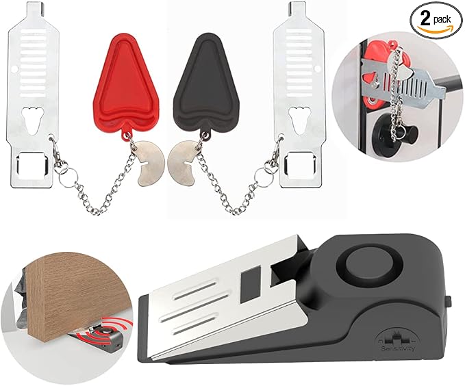 3 Packs Portable Door Stop Alarm & Door Lock, Upgraded Home Security Door