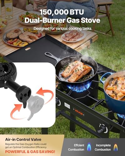 VEVOR 2 Burner Outdoor Propane Gas Stove, Propane LPG Gas Camping Stove,