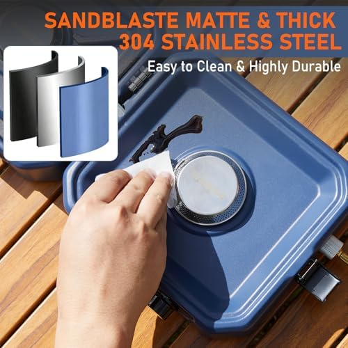 304 Stainless 2 Burner Propane Camping Stove with Griddle,Portable Floding Propane Camp Stoves with 24000BTU,Compatible with Grill Pan,Kettles & Cookware