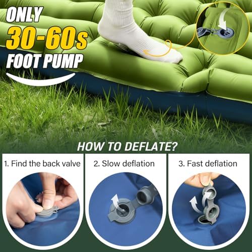 Yuzonc Double Sleeping Pad - Self Inflating 4" Extra-Thick for 2 Person with Pillow Built-in Foot Pump Inflatable Sleeping Mat for Backpacking, Hiking, Traveling, Tent, Portable Camping Mat