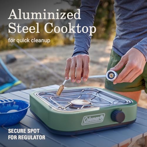Coleman Cascade 18 1-Burner Camping Stove, Portable Cooktop with 8000 BTUs & Matchless Lighting, Fits 12-Inch Pan, Great for Outdoor Cooking, Camping, Tailgating, Grilling, BBQs, & More