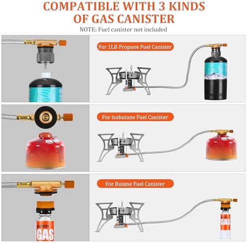 6800W Camping Backpacking Stove, Outdoor Portable Burner Cooking Stove with Fuel Canister Adapter, Piezo Ignition, Carry Case, Foldable Windproof Camping Gas Stove for Picnic Hiking