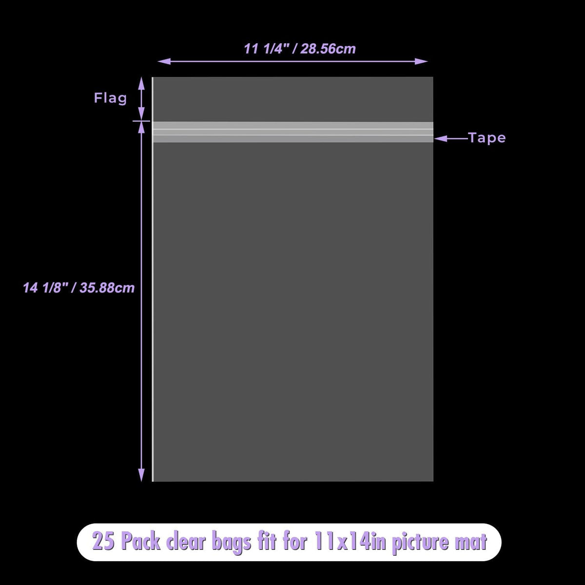 Frametory, 25 Pack 11 1/4" x 14 1/8" Acid-Free Clear Plastic Bags, Self Seal Crystal Photo Sleeves for 11X14 Prints, Photos, Documents