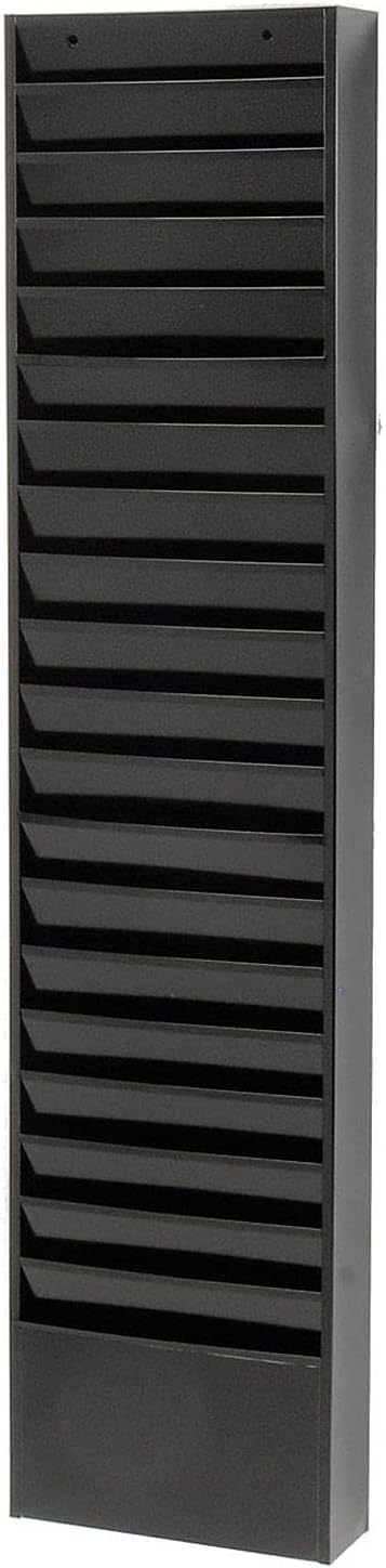 Global Industrial Steel Medical Chart Hanging Wall File Holder, 20 Pockets, Black, Wall Mounted Magazine and File Folder Holder, 12-1/2"W x 8-3/8"H Pockets