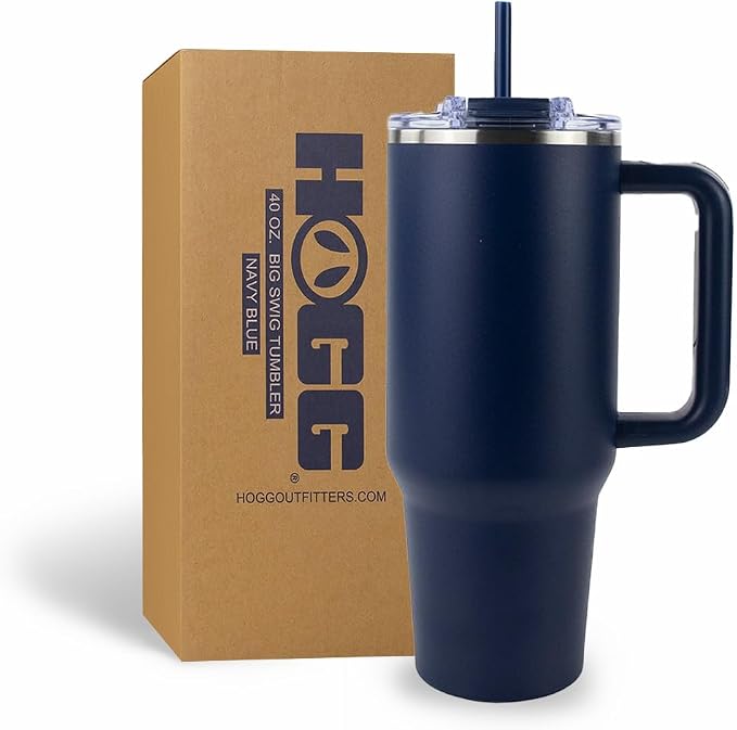 Hogg Big Swig 40 oz Tumbler with Handle and Straw - Navy Blue, 40oz Insulated Stainless Steel, Water Tumbler with Straw, Water Cup with Handle, Versatile Leak Proof Lid