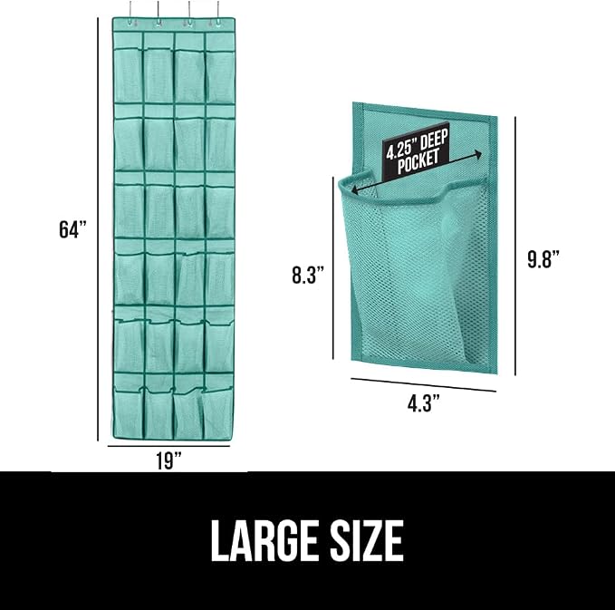 GORILLA GRIP Over the Door Shoe Organizer, 24 Large Breathable Mesh Pockets