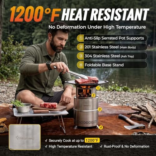 KingCamp Portable Camping Stove 304 Stainless Steel Wood Burning Stove