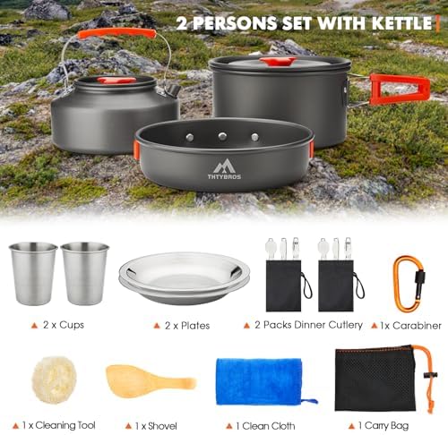 THTYBROS 17pcs Camping Cookware Mess Kit,for Camping,Backpacking,Picnic