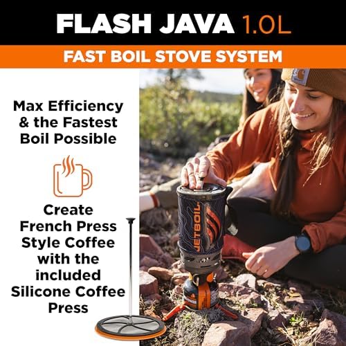 Jetboil Flash Java Portable Fast Boil Stove and Coffee Press for Camping and Backpacking, 1-Step Auto Ignition, Propane/Isobutane Burner