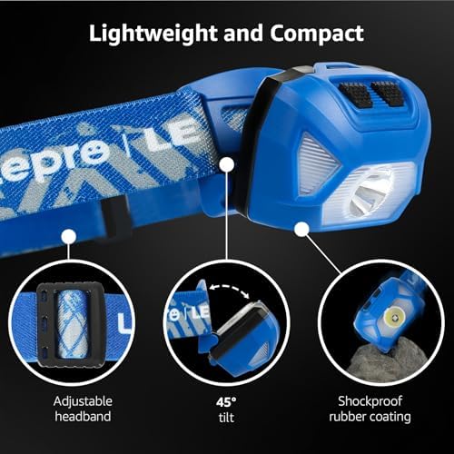 Lepro Headlamp Battery Powered Waterproof LED Headlight 2 Pack - Blue