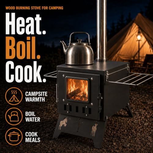 Camping Stove，Portable Camping Wood Stove for Tent with 5-Piece Chimney