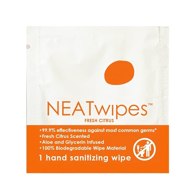 NEATwipes Hand Sanitizing Wipes | Travel Essentials | Disposable Wet Wipe &