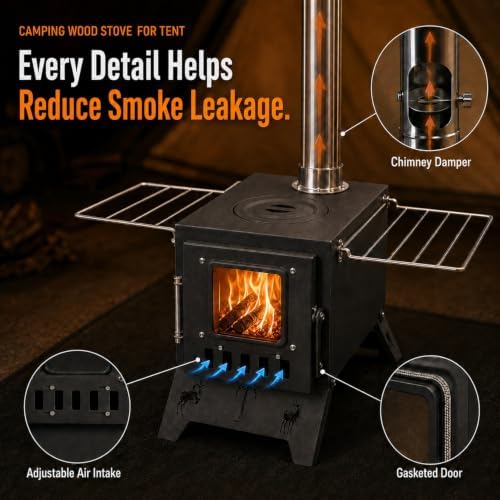 Camping Stove，Portable Camping Wood Stove for Tent with 5-Piece Chimney