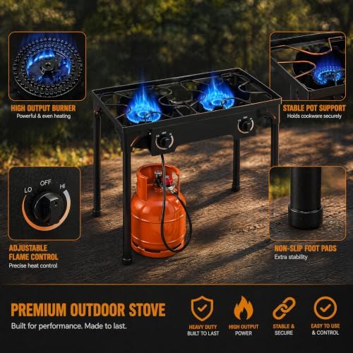 Outvita 2 Burner Propane Gas Stove for Outdoor Cooking, 150,000 BTU