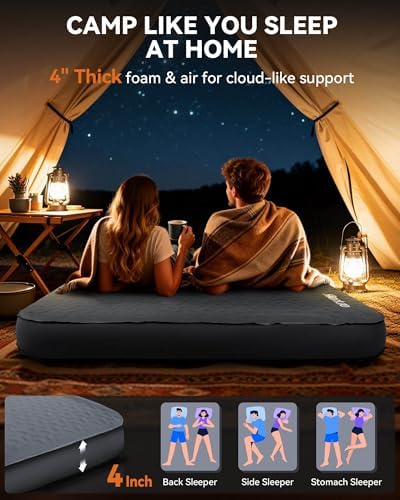 Hikenture 4" Thick Self Inflating Sleeping Pad, Foam & Air Camping Mattress