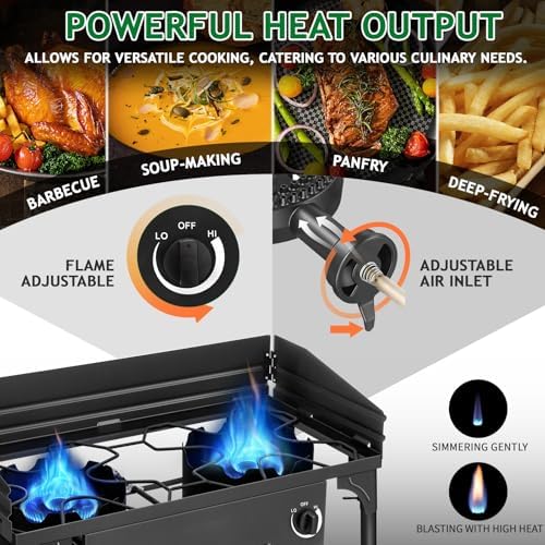 Outvita 2 Burner Propane Gas Stove, 150,000 BTU Outdoor Camping Cooker