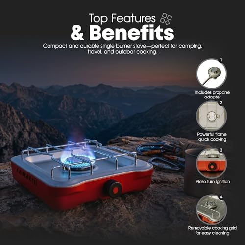 GasOne Single Propane Burner Camp Stove – 10,000BTU Portable Stove Propane Grill with Removable Cooking Grid – Large Easy to Use Knob – Carry Case Included