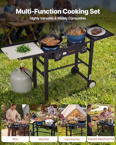 VEVOR 2 Burner Outdoor Propane Gas Stove, Propane LPG Gas Camping Stove,